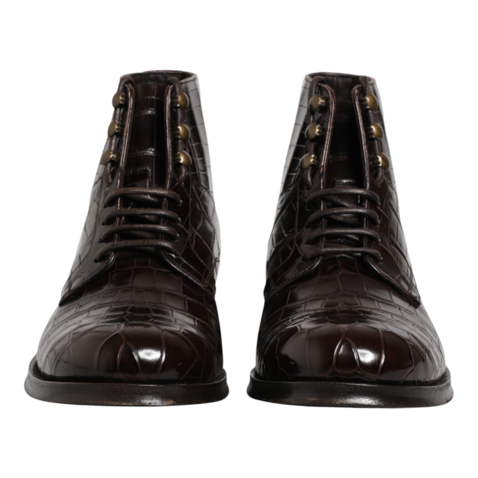 Dolce & Gabbana Dunkelbraune Leder Schnürstiefeletten