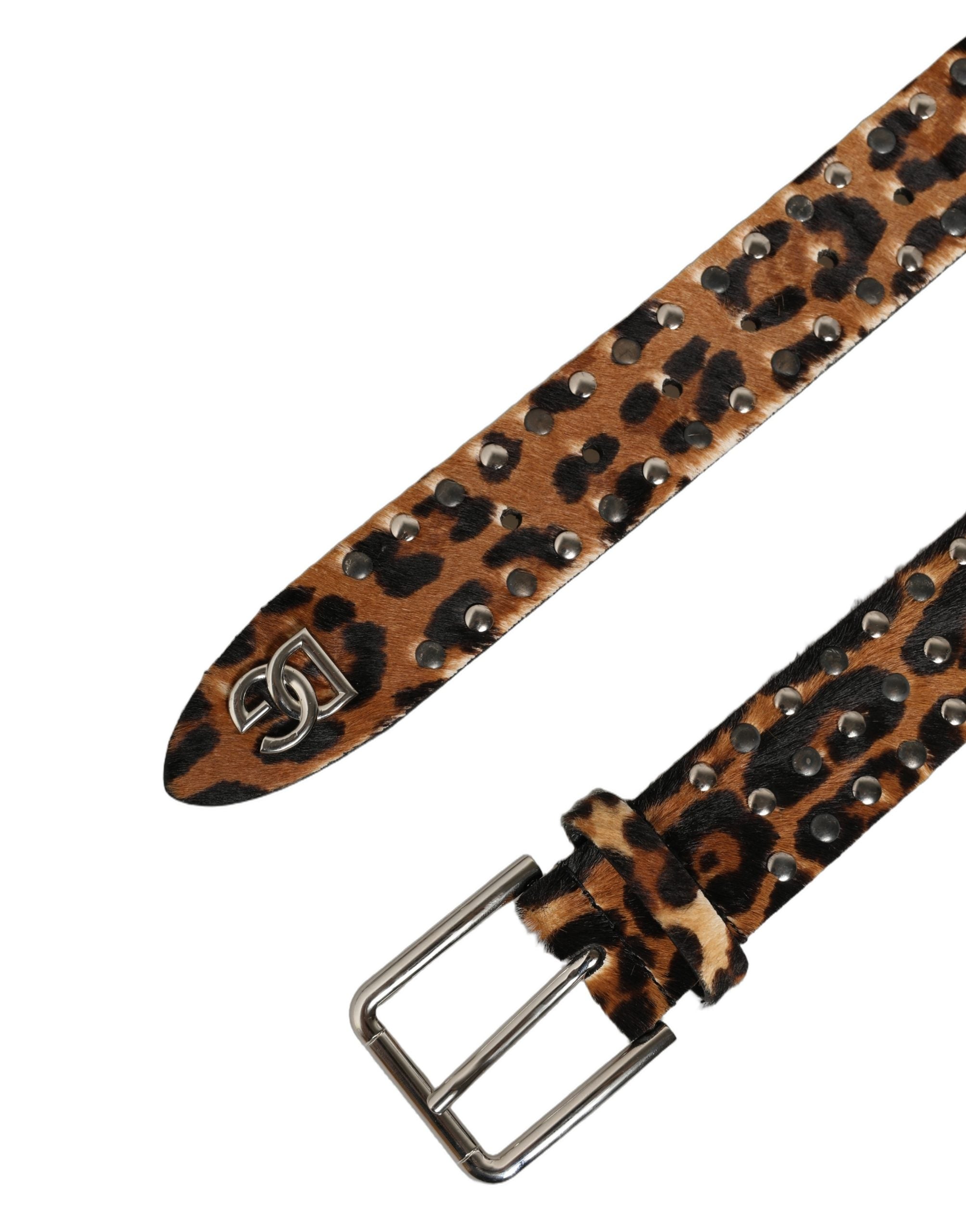 Dolce & Gabbana Gürtel aus braunem Kalbsleder im Leoparden-Look mit Metallschließe und Nieten