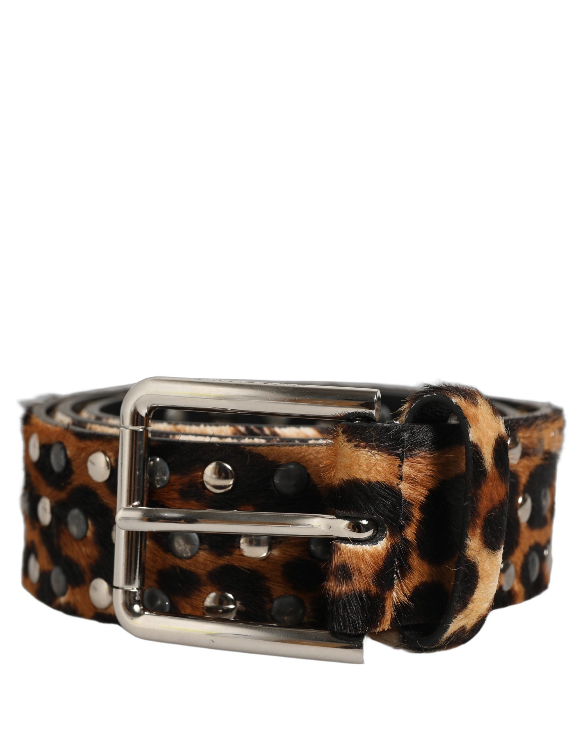 Dolce & Gabbana Gürtel aus braunem Kalbsleder im Leoparden-Look mit Metallschließe und Nieten