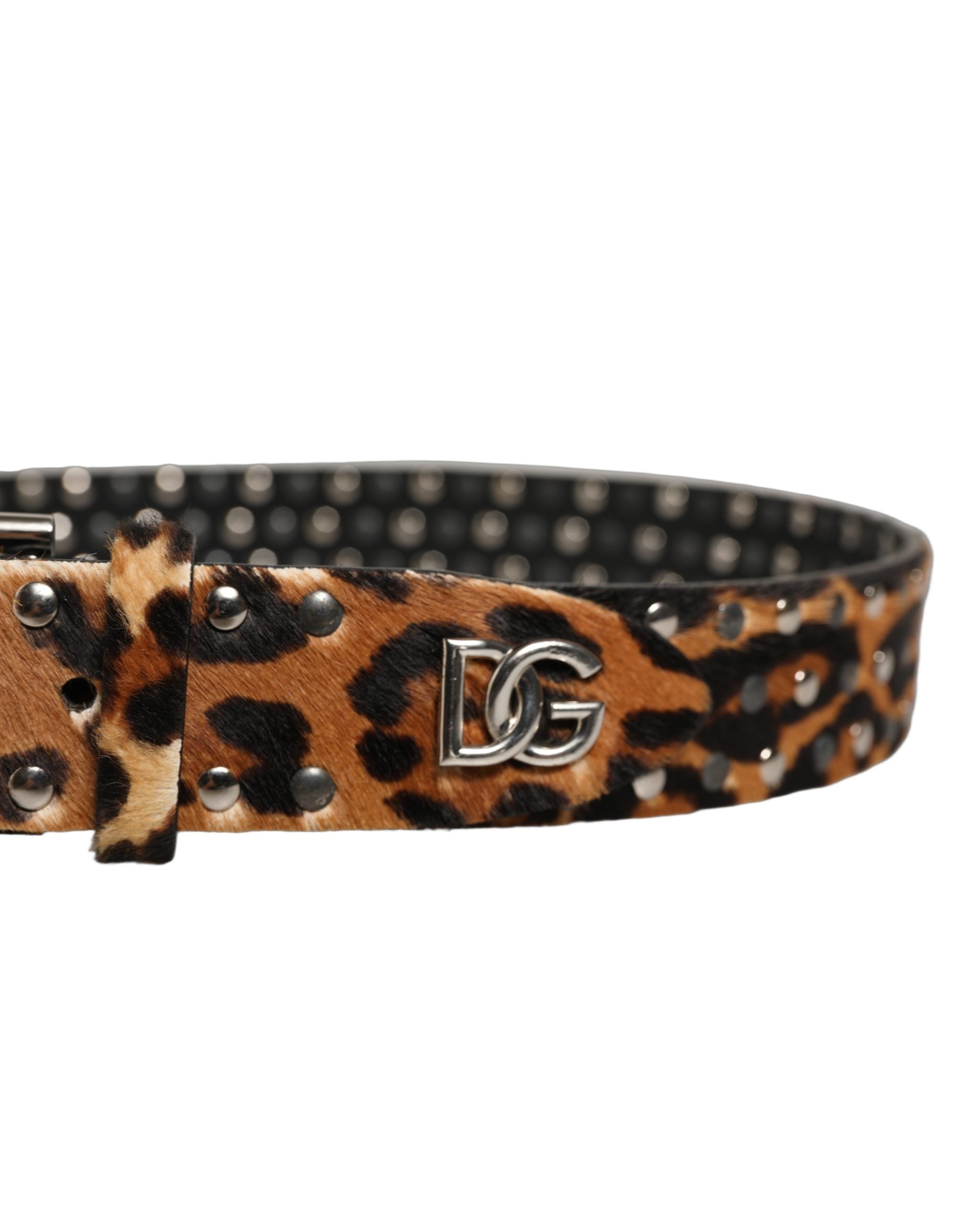Dolce & Gabbana Gürtel aus braunem Kalbsleder im Leoparden-Look mit Metallschließe und Nieten