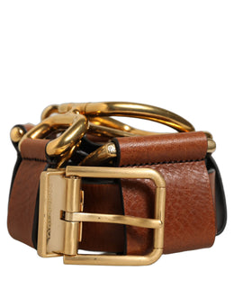 Dolce & Gabbana Brauner Ledergürtel mit goldenen Metallringen und Schnalle