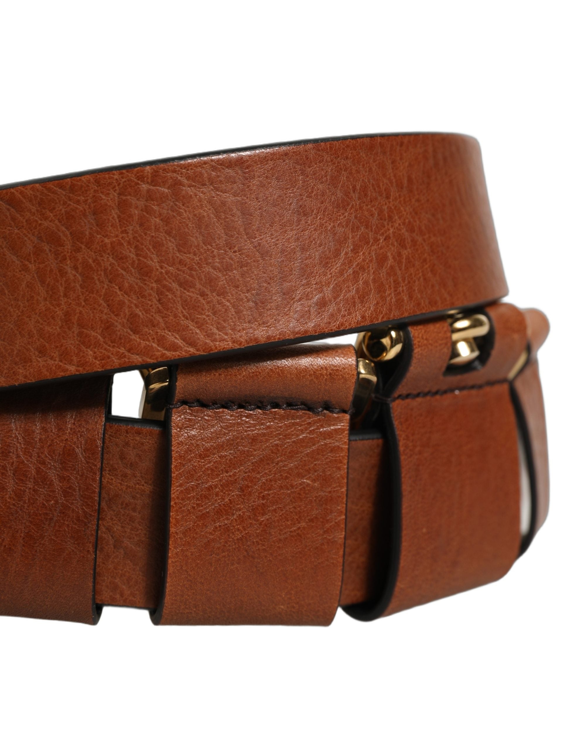 Dolce & Gabbana Brauner Ledergürtel mit goldenen Metallringen und Schnalle