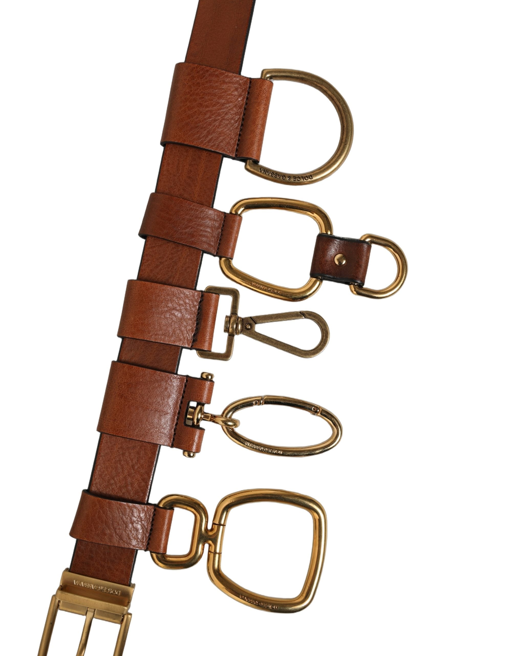 Dolce & Gabbana Brauner Ledergürtel mit goldenen Metallringen und Schnalle