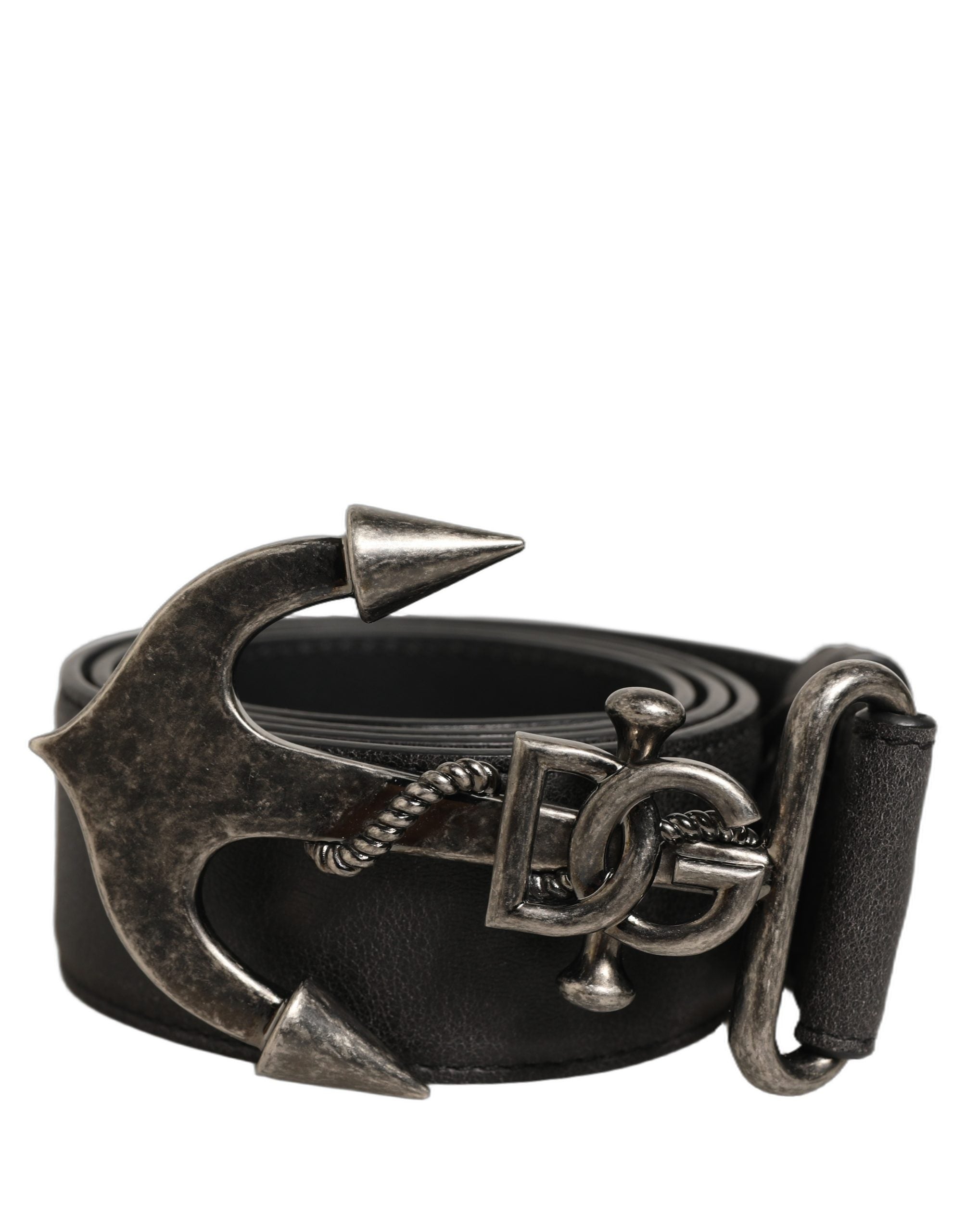 Dolce & Gabbana Schwarzer Ledergürtel mit Anker-Logo und Metallschnalle