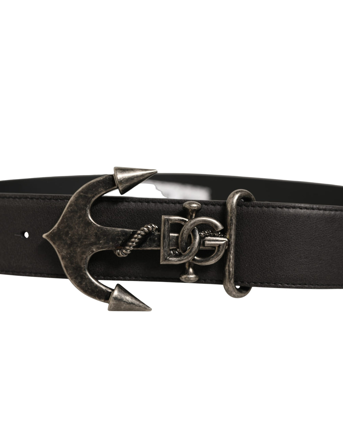 Dolce & Gabbana Schwarzer Ledergürtel mit Anker-Logo und Metallschnalle