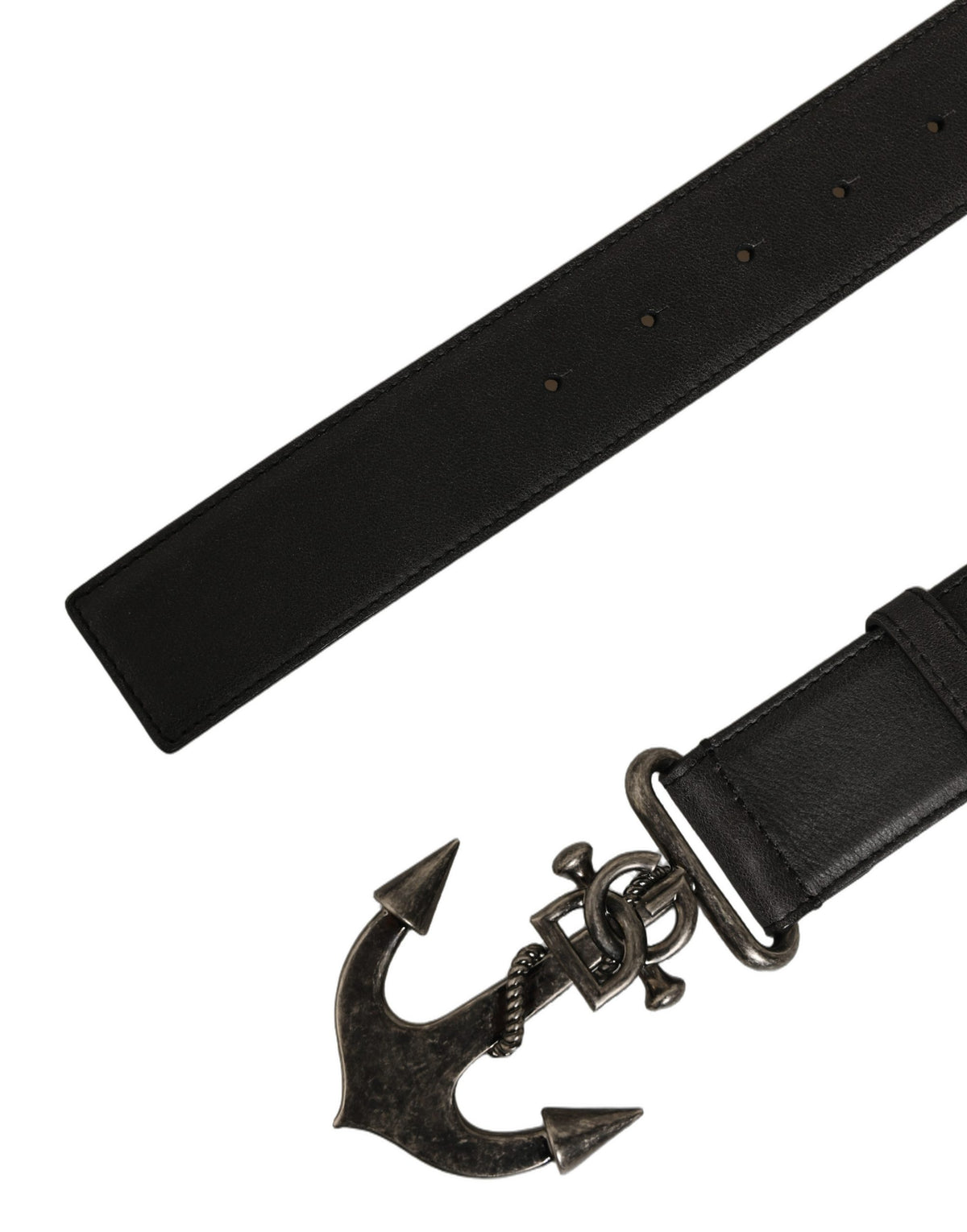 Dolce & Gabbana Schwarzer Ledergürtel mit Anker-Logo und Metallschnalle