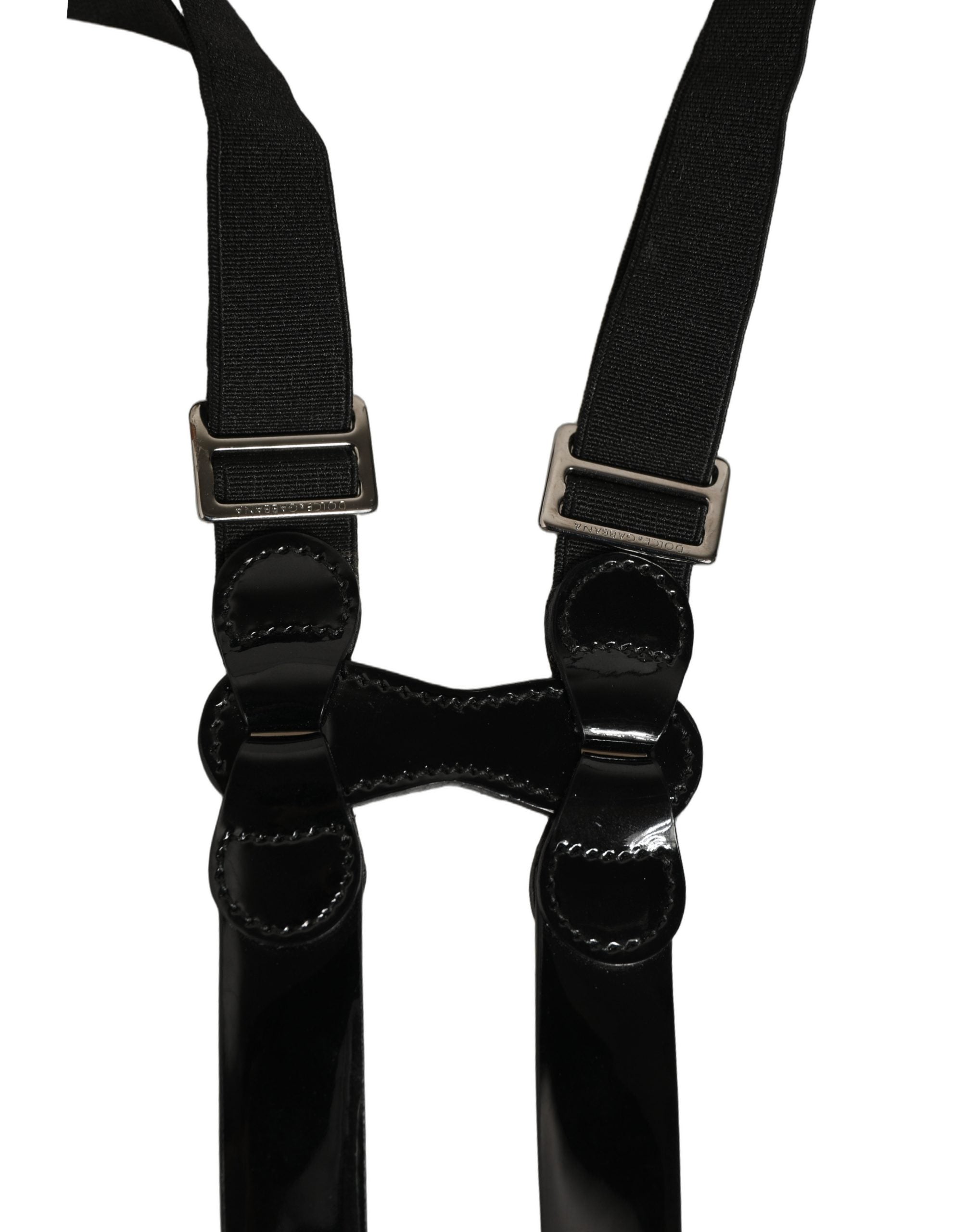 Dolce & Gabbana Schwarze verstellbare Hosenträger aus Metall mit silbernen Clips