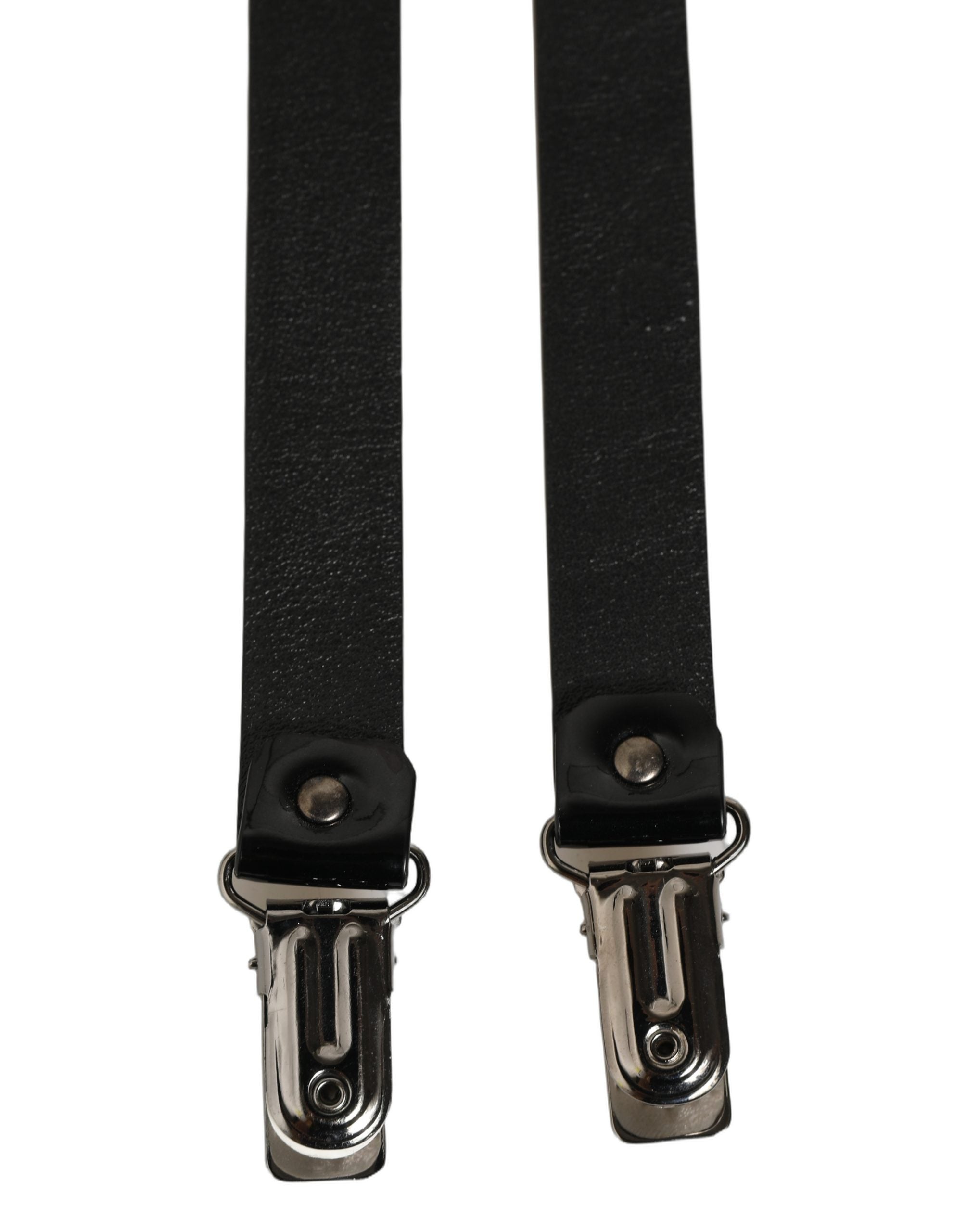 Dolce & Gabbana Schwarze verstellbare Hosenträger aus Metall mit silbernen Clips