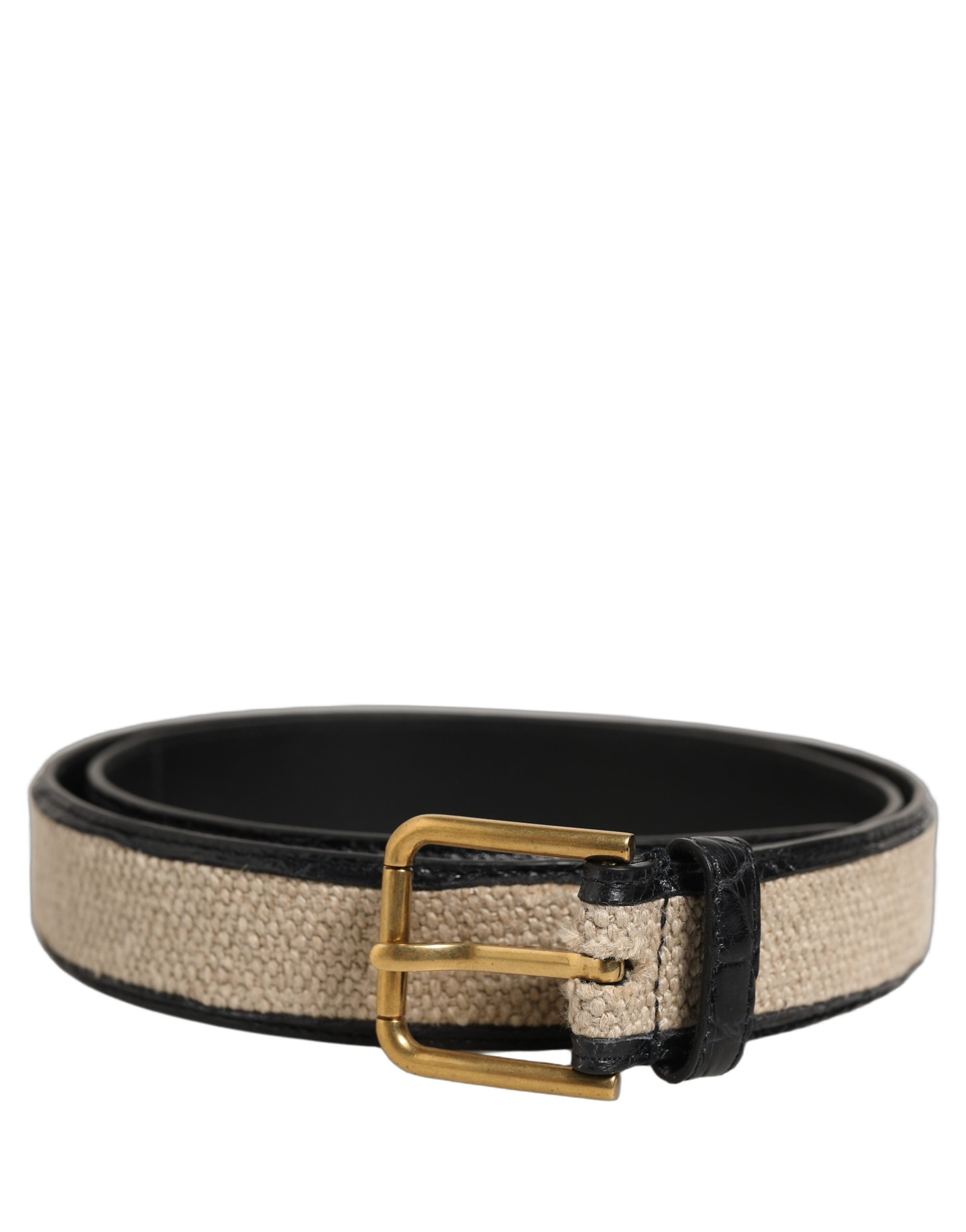 Dolce & Gabbana Beiger Gürtel aus gewebtem Leder mit Metallschnalle in Schwarz