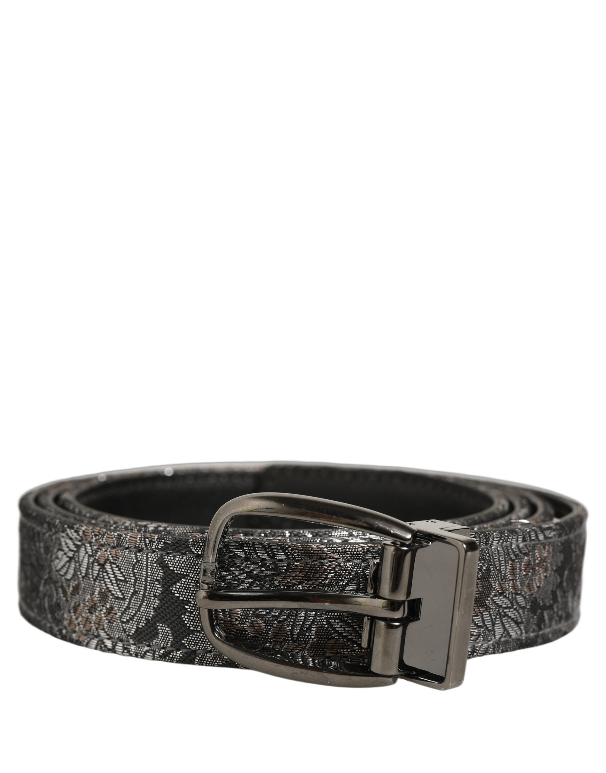 Dolce & Gabbana Gürtel aus silber-schwarzem Blumen-Jacquard mit Metallschnalle