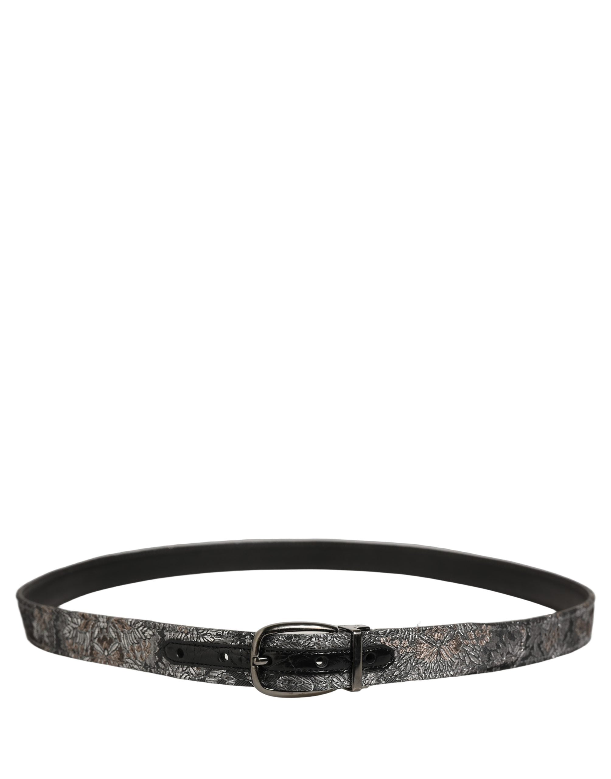 Dolce & Gabbana Gürtel aus silber-schwarzem Blumen-Jacquard mit Metallschnalle