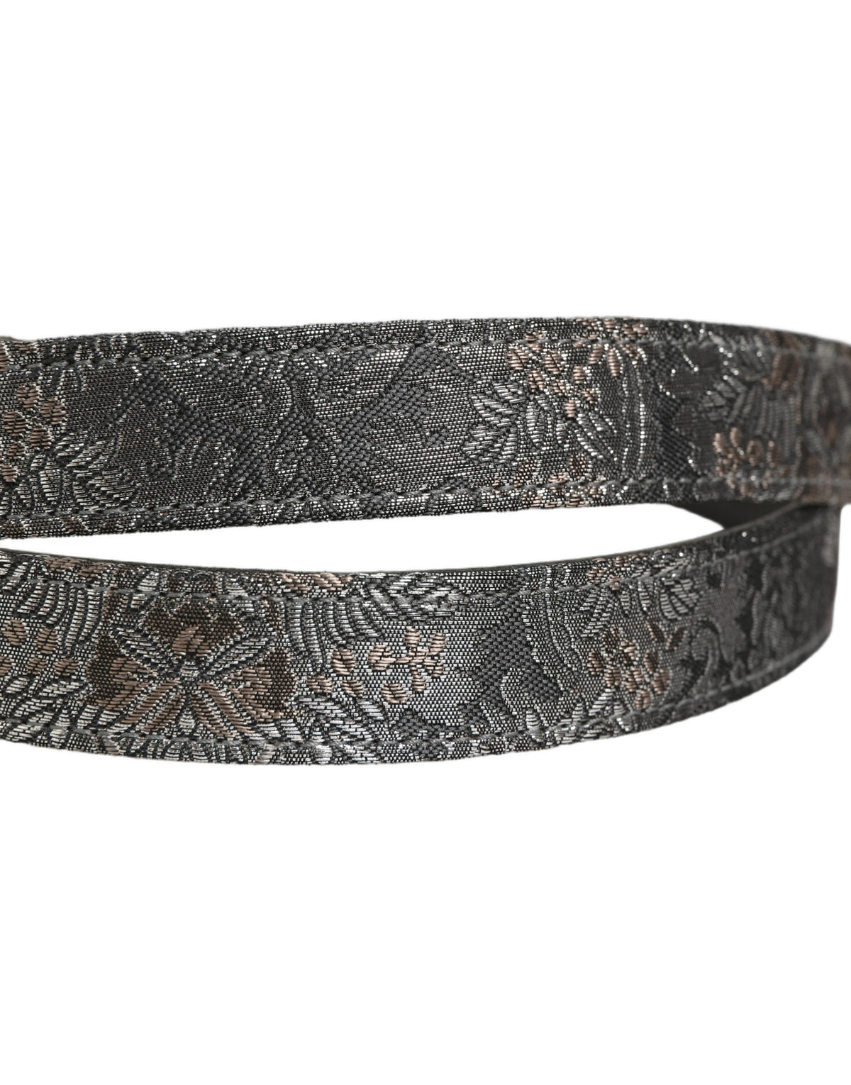 Dolce & Gabbana Gürtel aus silber-schwarzem Blumen-Jacquard mit Metallschnalle