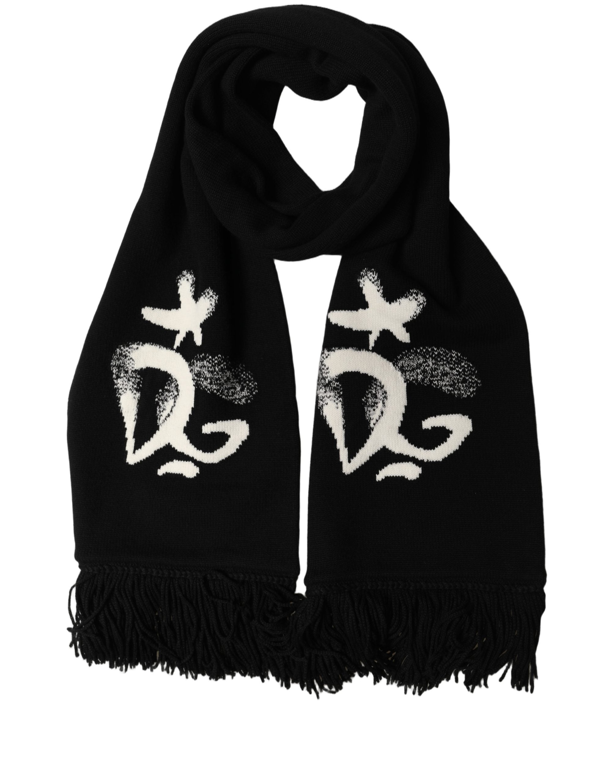 Dolce & Gabbana Schwarzer Foulard-Schal aus Kaschmirstrick mit Fransen
