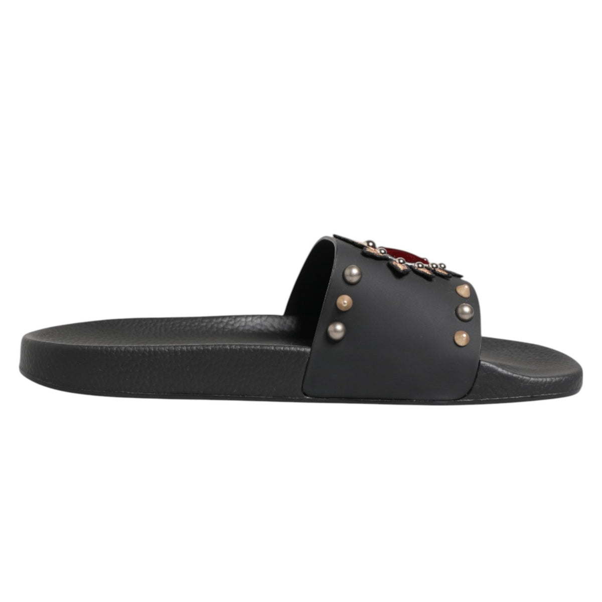 Dolce & Gabbana Schwarze Pantoletten aus Kalbsleder mit Herz-Patch