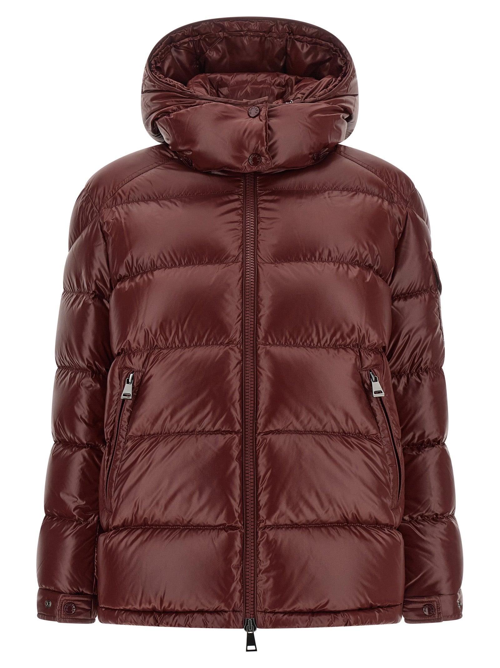 Moncler Bordeaux Polyamid-Steppjacke in voller Länge