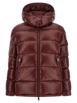 Moncler Bordeaux Polyamid-Steppjacke in voller Länge
