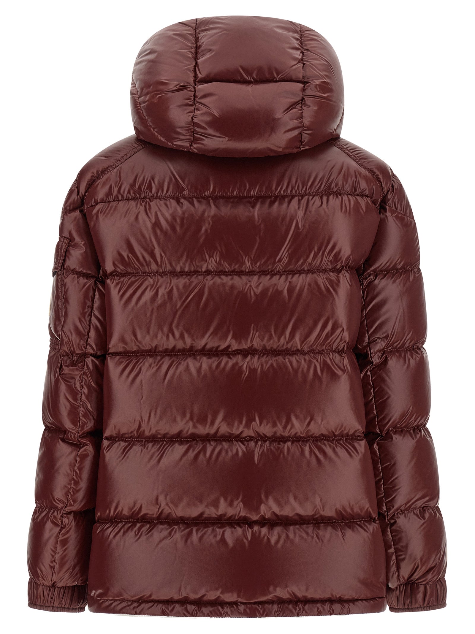 Moncler Bordeaux Polyamid-Steppjacke in voller Länge