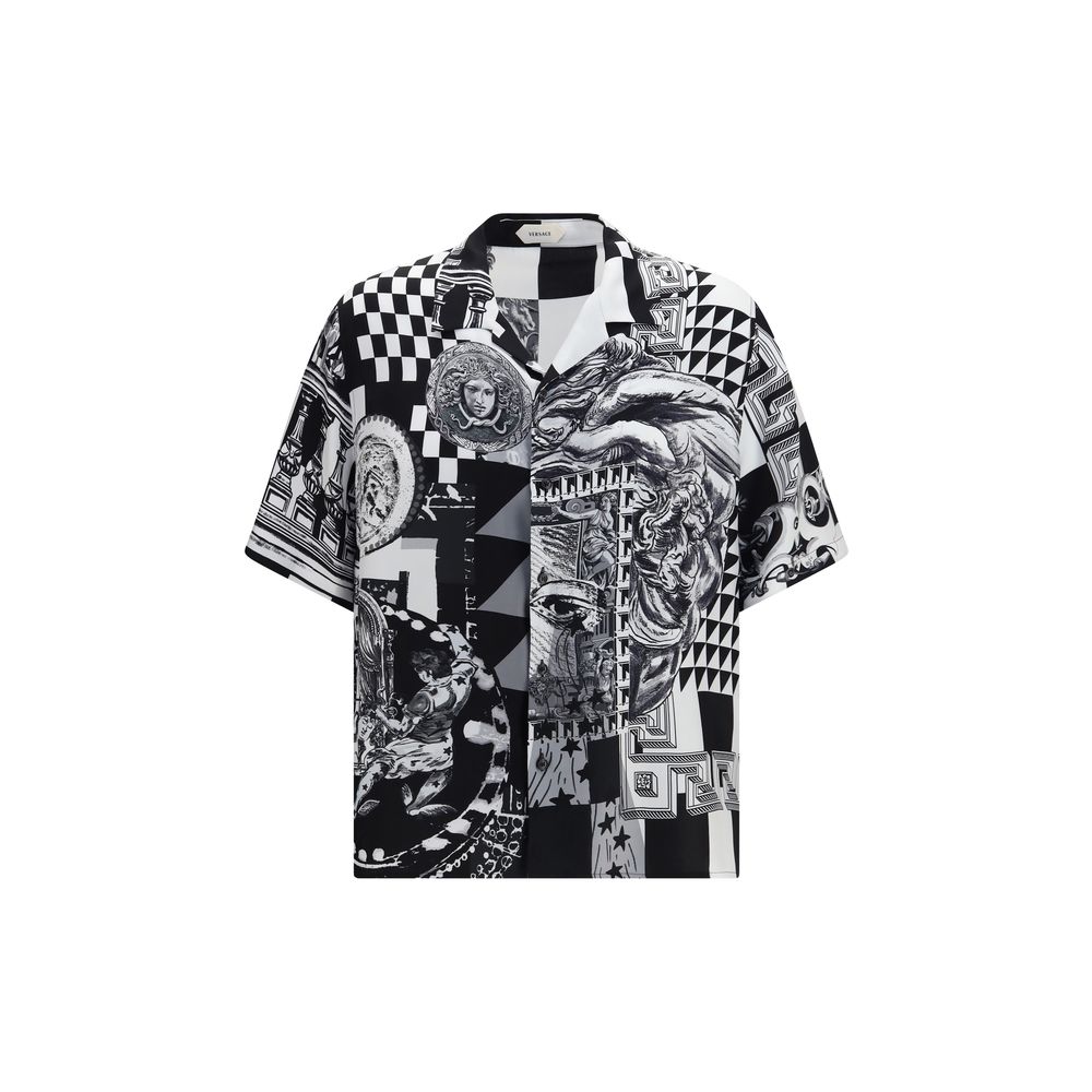 Versace Schwarzes Seiden-Shirt mit kurzen Ärmeln