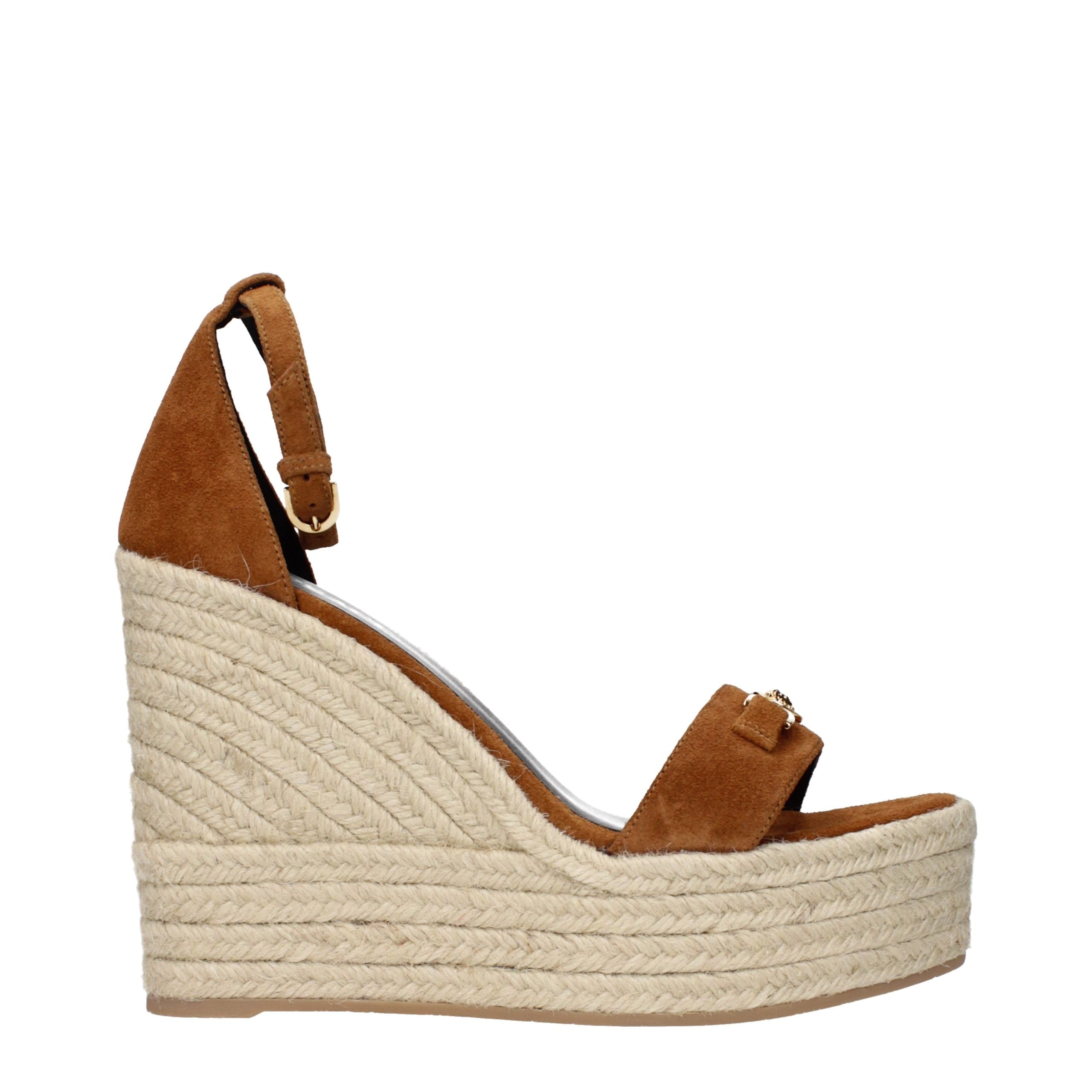 Versace Braune Leder-Keilsandalen