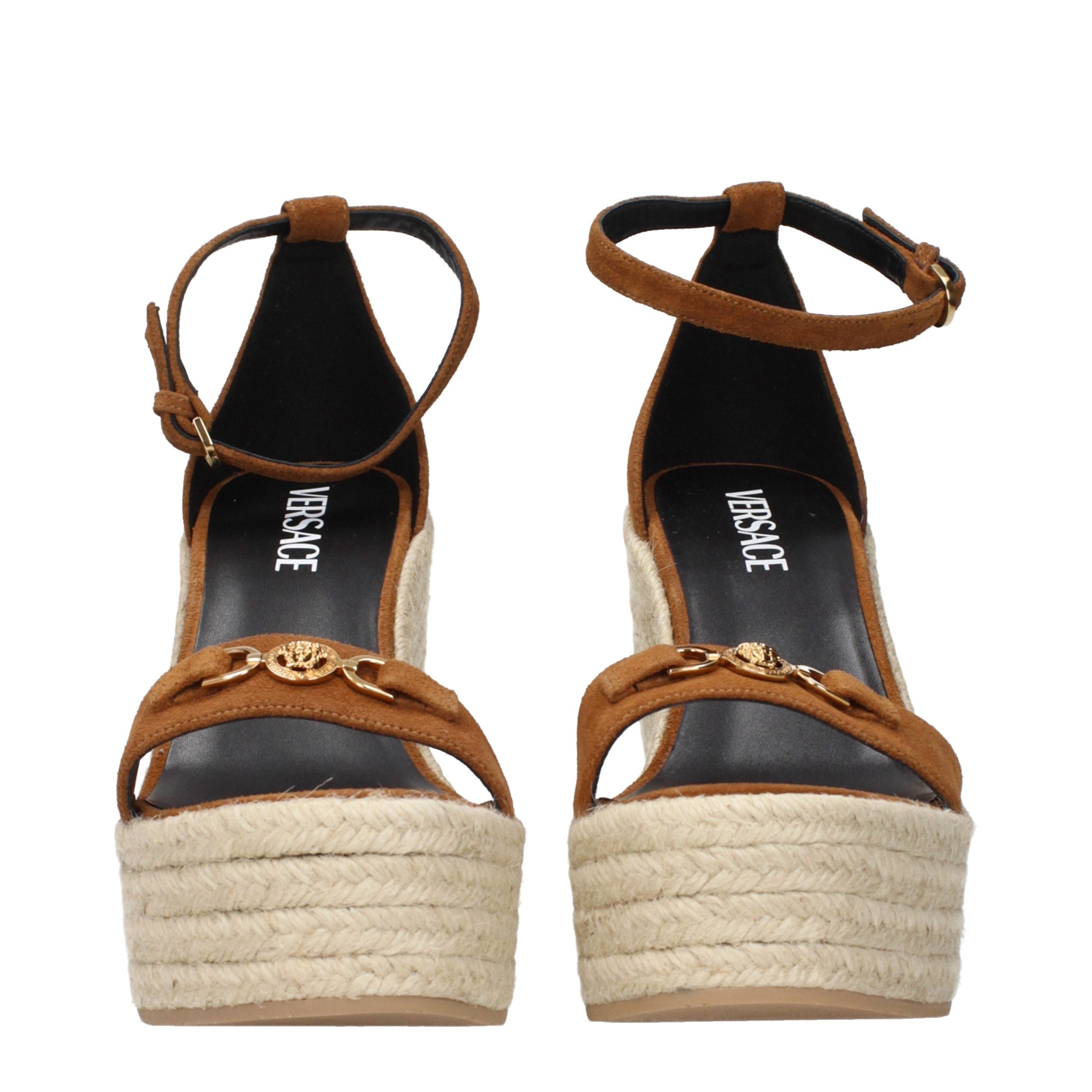 Versace Braune Leder-Keilsandalen