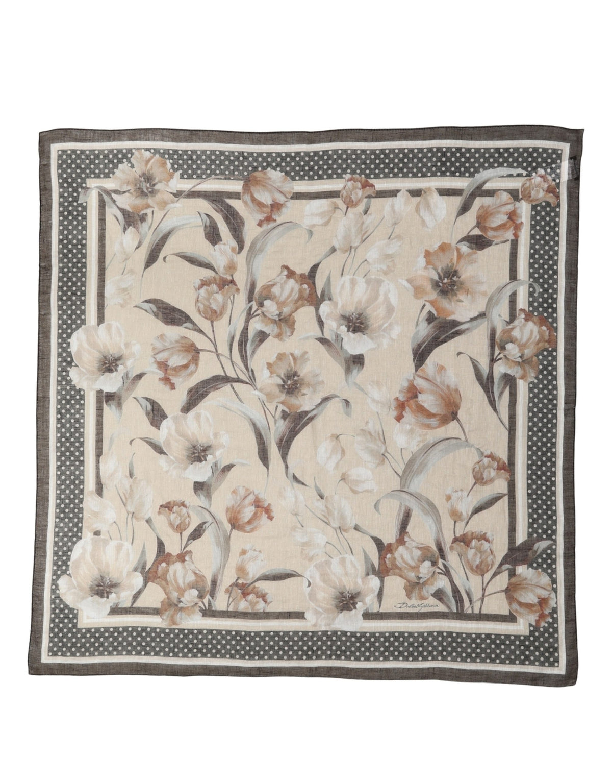 Dolce & Gabbana Herren Beige Blumen Leinen Quadratisches Foulard Tuch