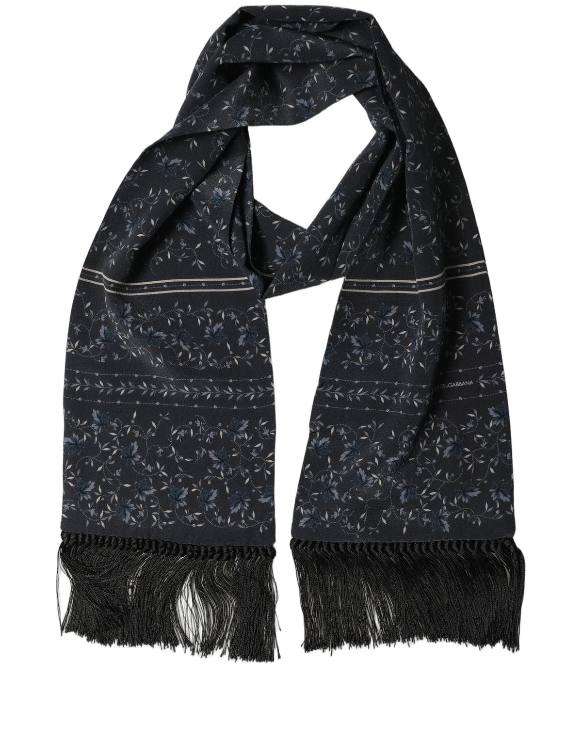 Dolce & Gabbana Blau geblümter Seidenschal mit Fransen