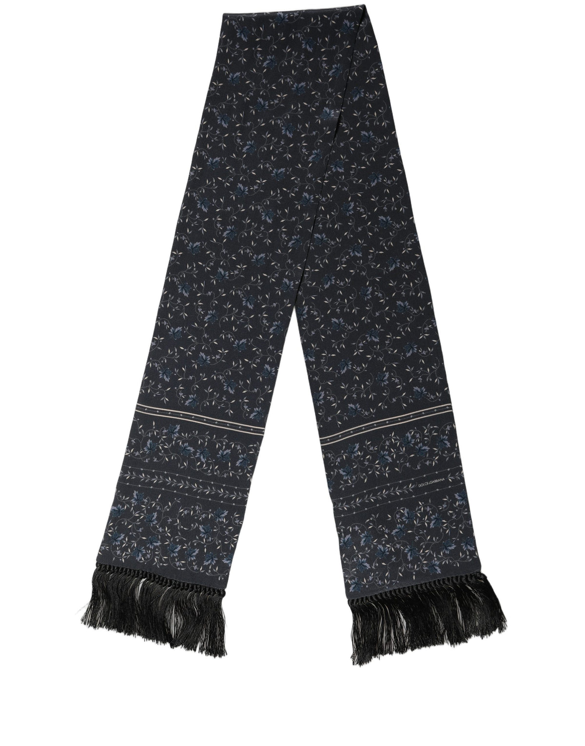 Dolce & Gabbana Blau geblümter Seidenschal mit Fransen