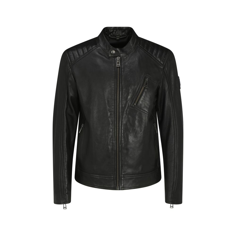 Belstaff Schwarze Lammlederjacke Ovis Aries