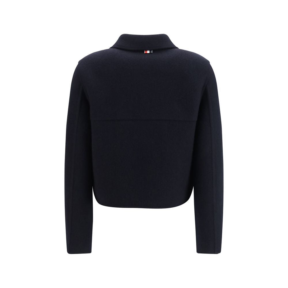 Thom Browne Blaue Jacke aus Wolle Oves Aries in voller Länge
