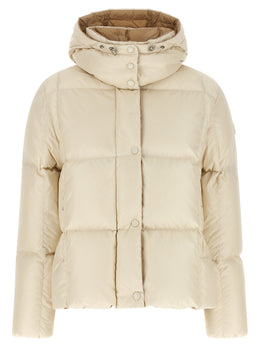 Moncler Weiße Polyamid-Jacke in voller Länge