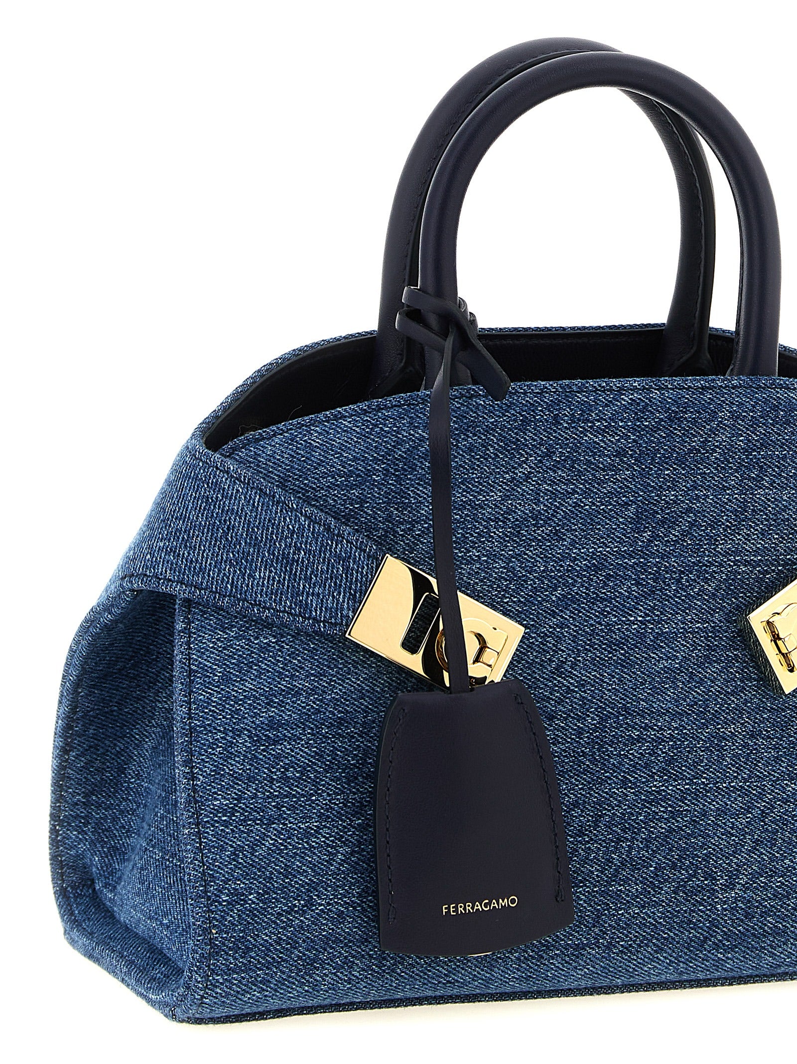 Ferragamo Blaue Stoffhandtasche
