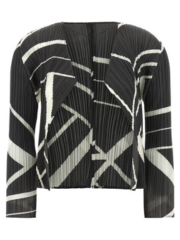PLEATS PLEASE ISSEY MIYAKE Zweifarbige Polyester-Strickjacke