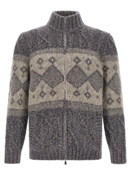 Brunello Cucinelli Grauer Cardigan aus reiner Schurwolle