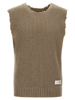 MM6 Maison Margiela Ärmelloser Pullover aus beigem Wollgemisch
