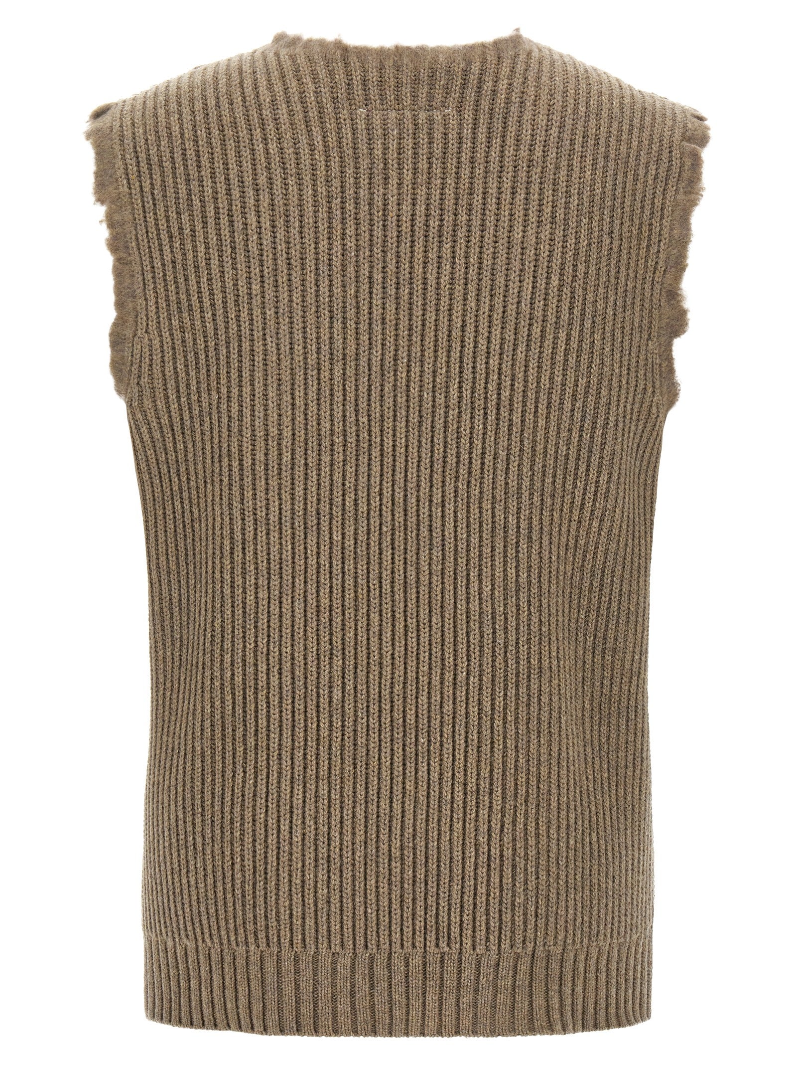 MM6 Maison Margiela Ärmelloser Pullover aus beigem Wollgemisch