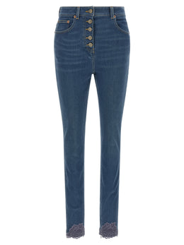 Valentino Garavani Blaue Jeans aus Lammfell mit hoher Taille