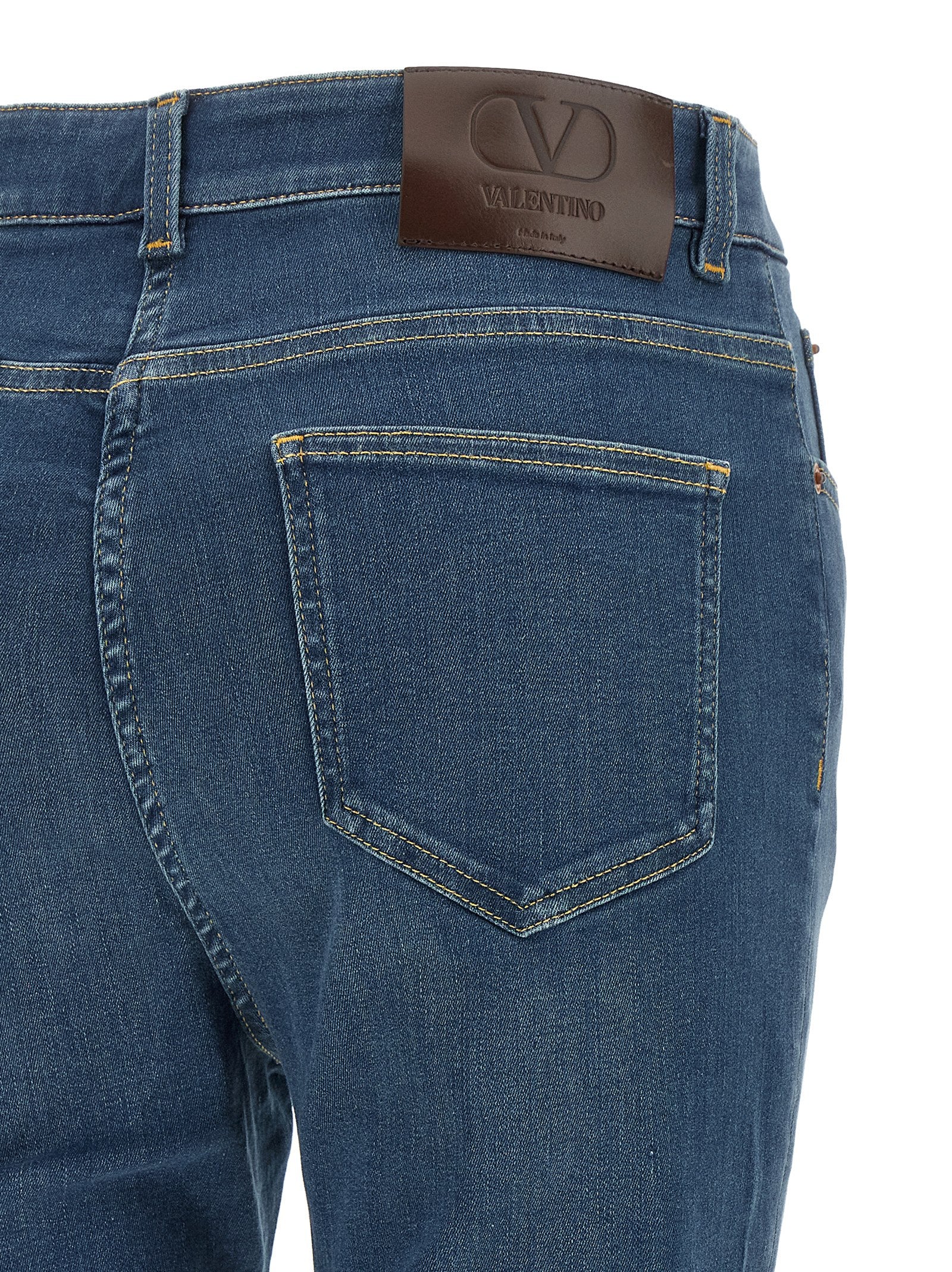 Valentino Garavani Blaue Jeans aus Lammfell mit hoher Taille