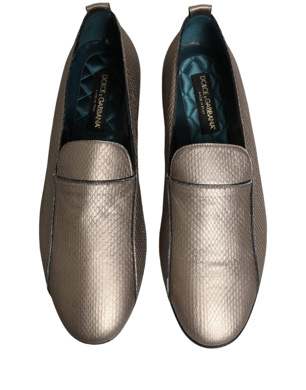 Dolce & Gabbana Silberne Leder Loafer mit Logo zum Hineinschlüpfen