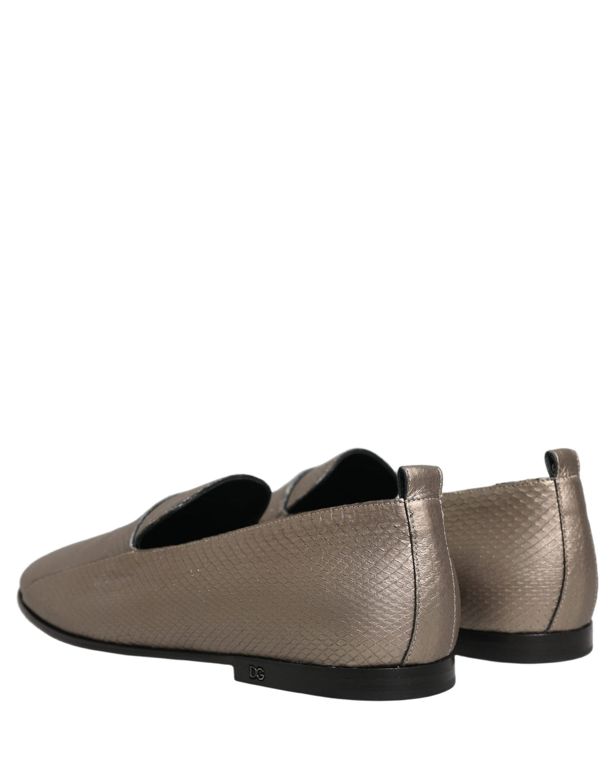 Dolce & Gabbana Silberne Leder Loafer mit Logo zum Hineinschlüpfen