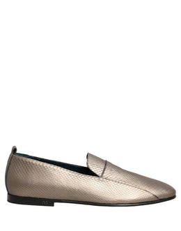 Dolce & Gabbana Silberne Leder Loafer mit Logo zum Hineinschlüpfen
