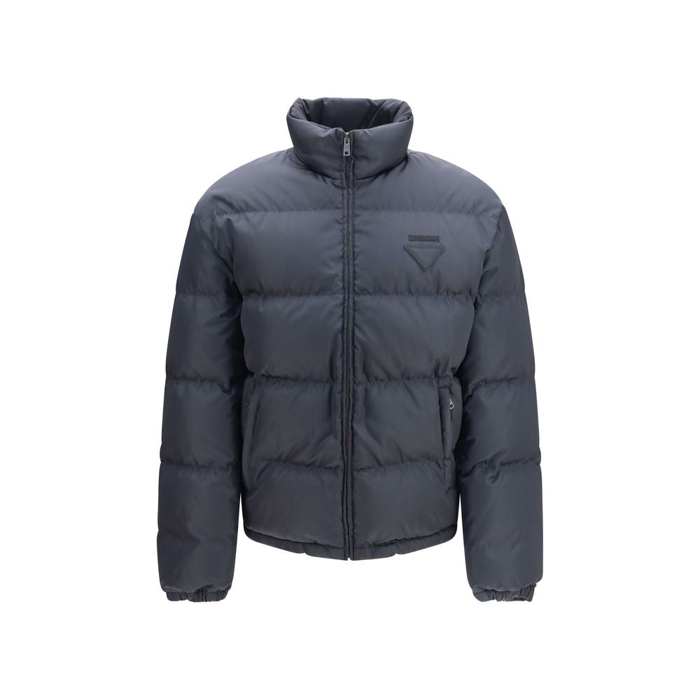 Prada Blaue Polyamid-Jacke in voller Länge