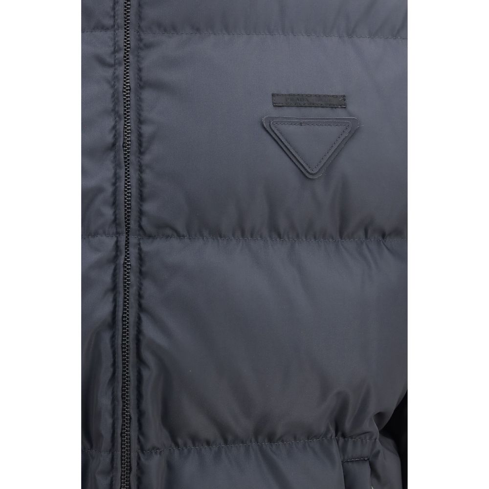 Prada Blaue Polyamid-Jacke in voller Länge