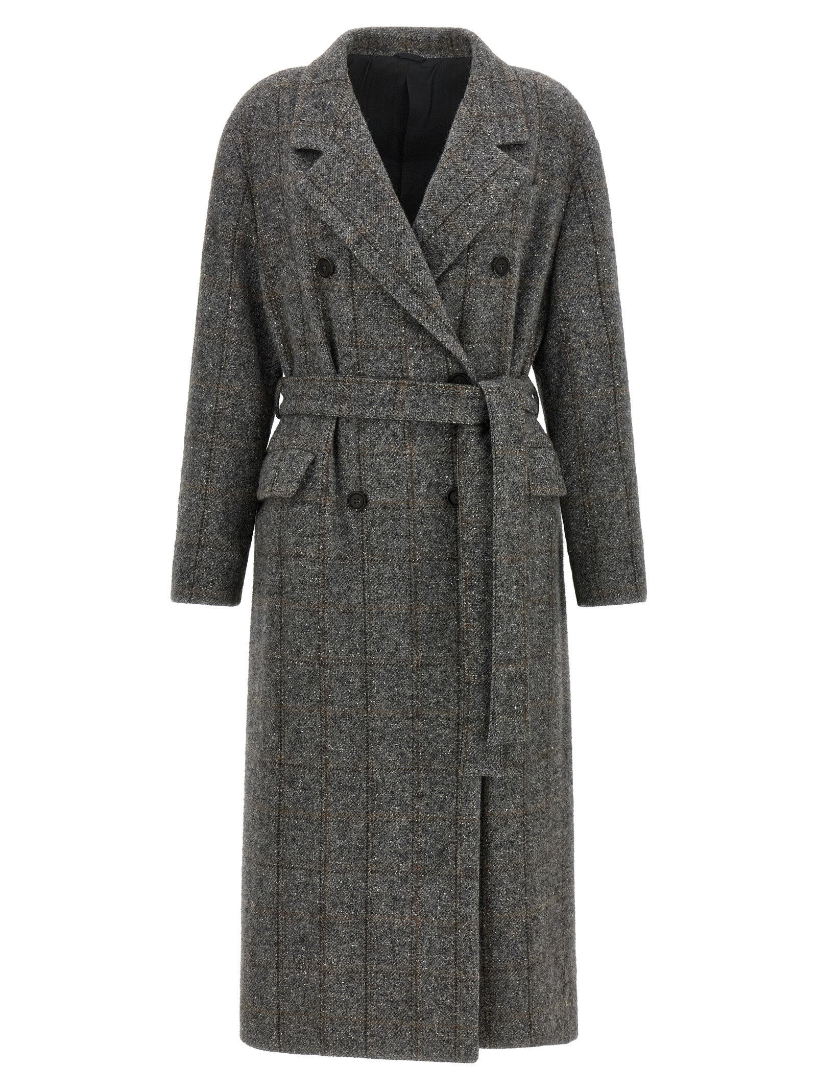 Brunello Cucinelli Grauer Mantel aus Alpaka und Leder