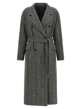 Brunello Cucinelli Grauer Mantel aus Alpaka und Leder