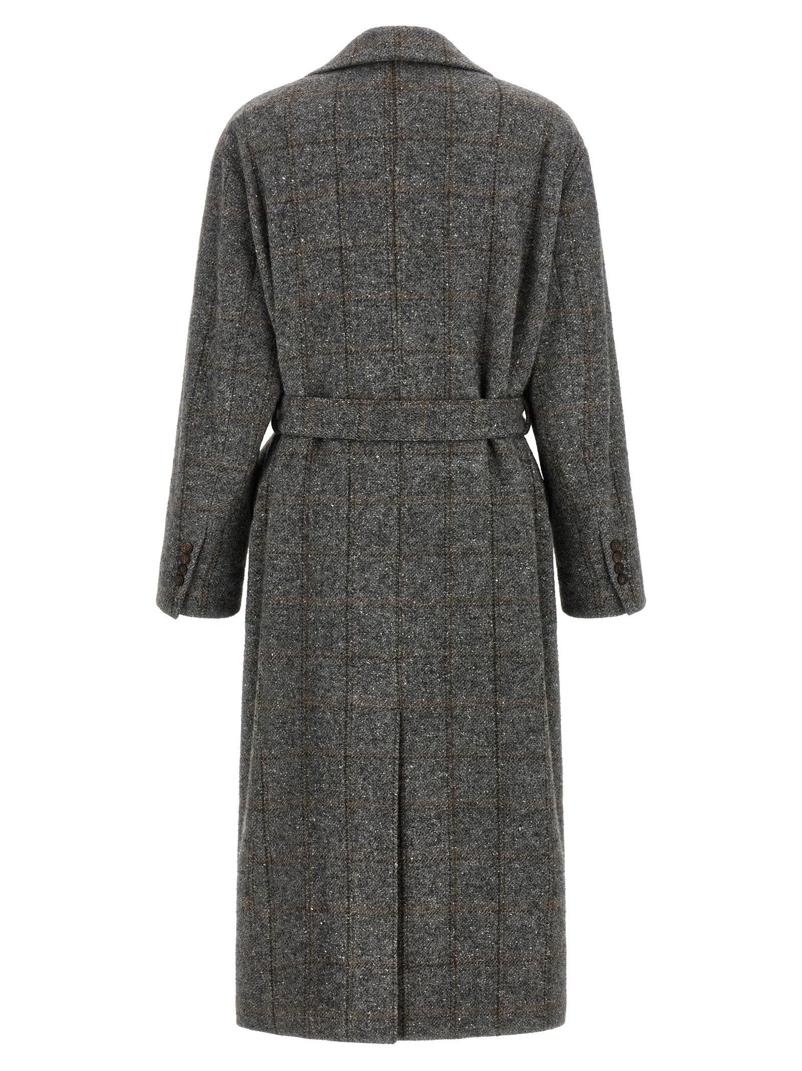 Brunello Cucinelli Grauer Mantel aus Alpaka und Leder