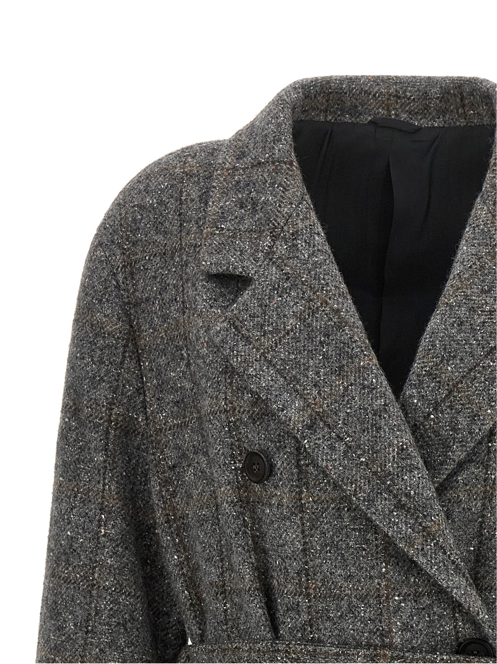 Brunello Cucinelli Grauer Mantel aus Alpaka und Leder