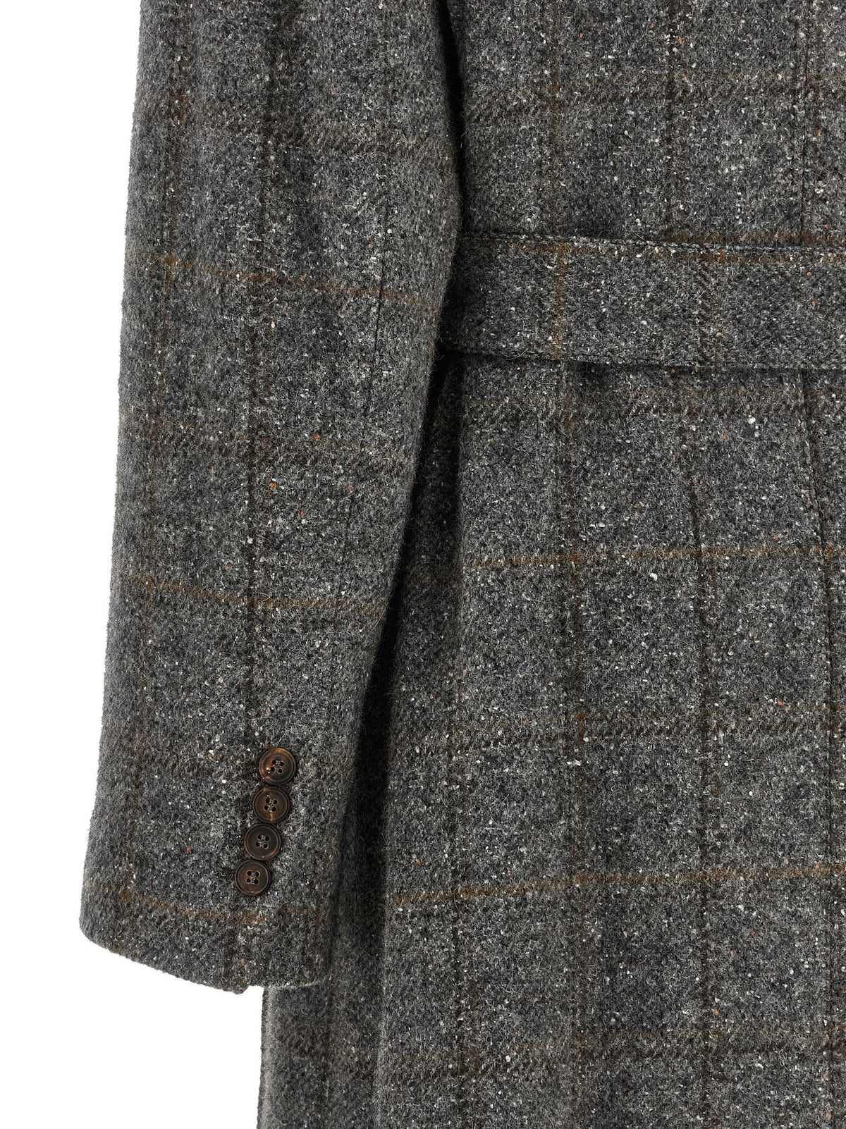 Brunello Cucinelli Grauer Mantel aus Alpaka und Leder