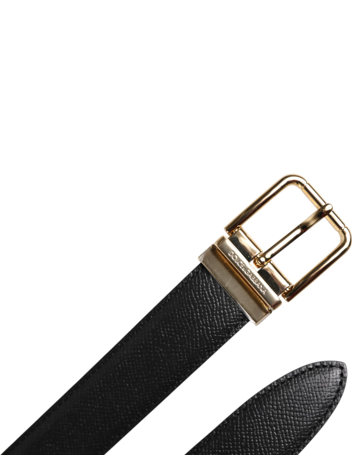Dolce & Gabbana Schwarzer Gürtel aus genarbtem Leder mit goldfarbener Metallschnalle