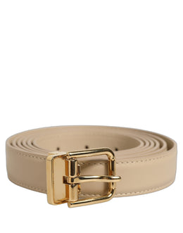 Dolce & Gabbana Beiger Leder Gürtel mit Doppelwickel und goldener Schnalle