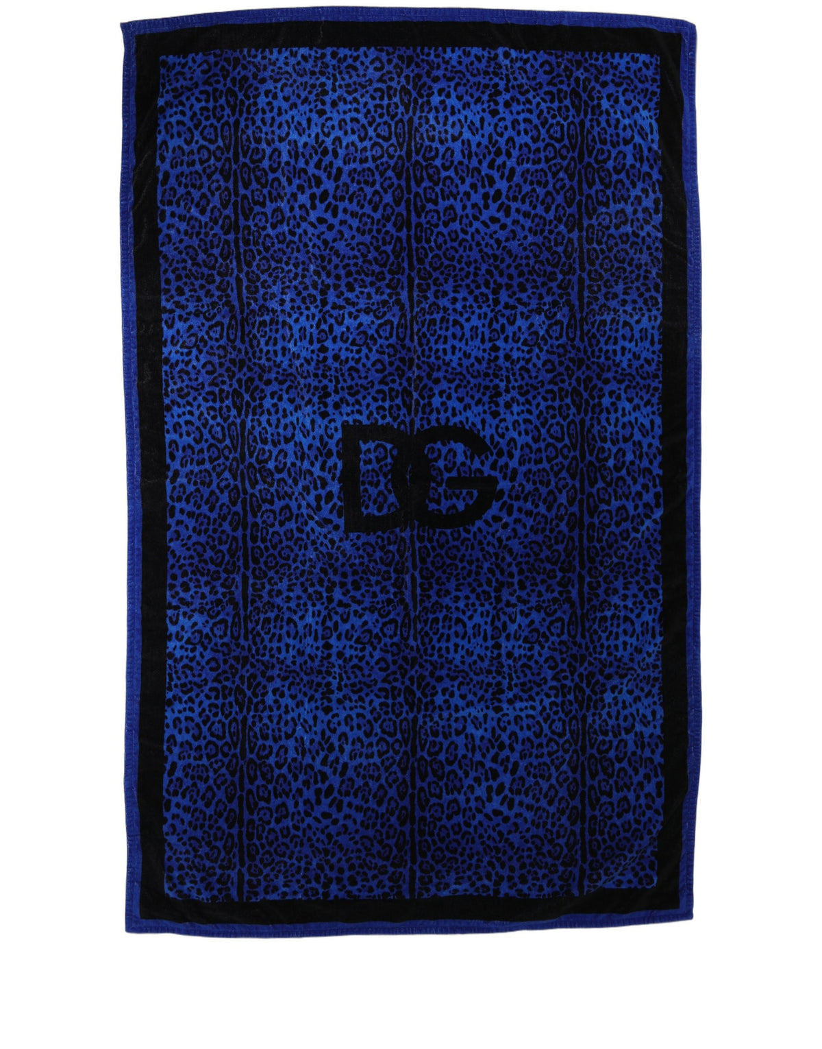 Dolce & Gabbana Royal Blue Leopard DG Logo Strandtuch aus 100% Baumwolle